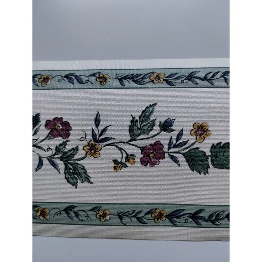 Sanitas Classic Series - Pre-pasted Vinyl Border 15 ft - Maroon Yellow Flowers